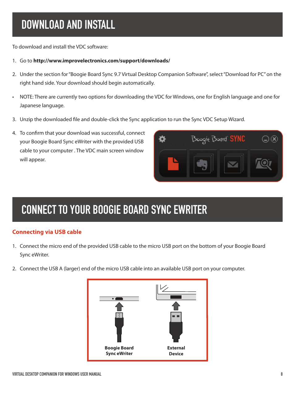 Download and install, Connect to your boogie board sync ewriter | Boogie Board Sync 9.7 eWriter User Manual | Page 8 / 29