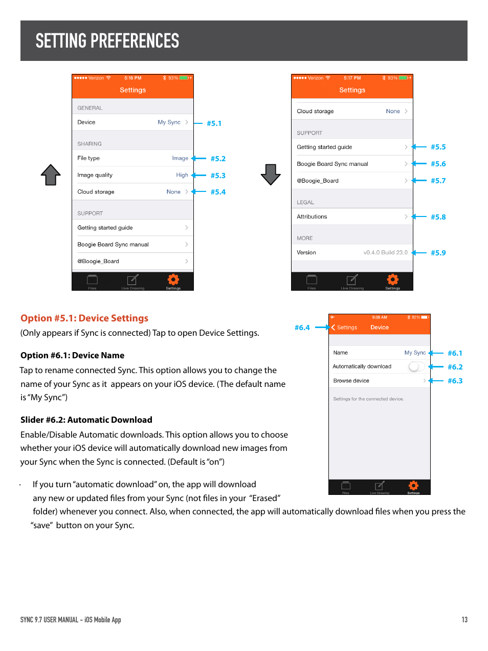 Setting preferences | Boogie Board Sync 9.7 eWriter User Manual | Page 13 / 26