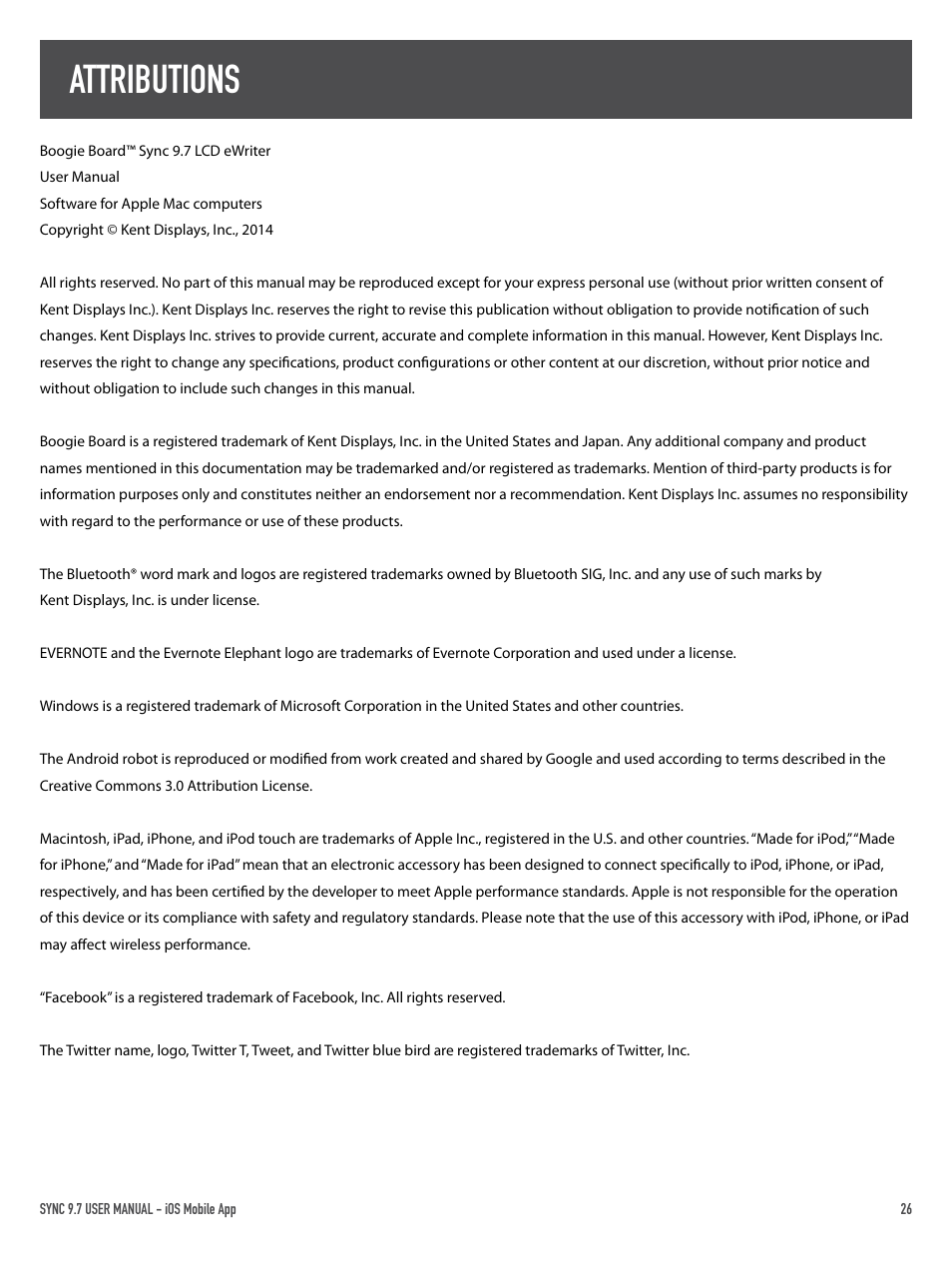 Attributions | Boogie Board Sync 9.7 eWriter User Manual | Page 26 / 26