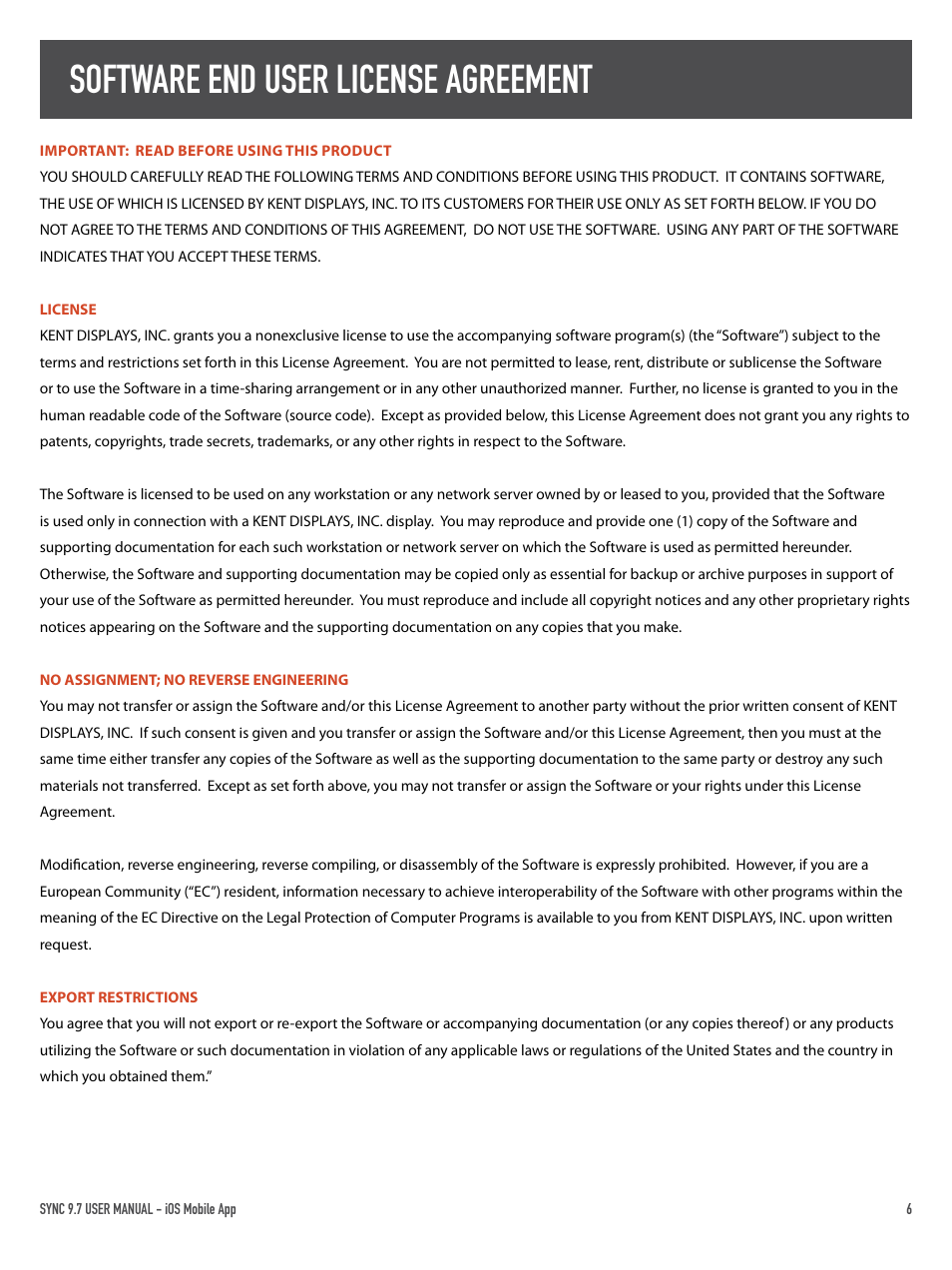 Software end user license agreement | Boogie Board Sync 9.7 eWriter User Manual | Page 6 / 26