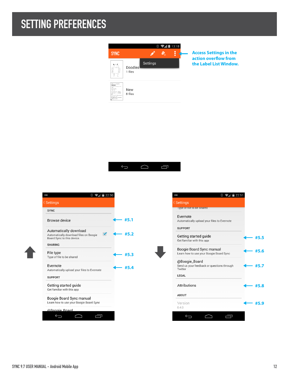 Setting preferences | Boogie Board Sync 9.7 eWriter User Manual | Page 12 / 23