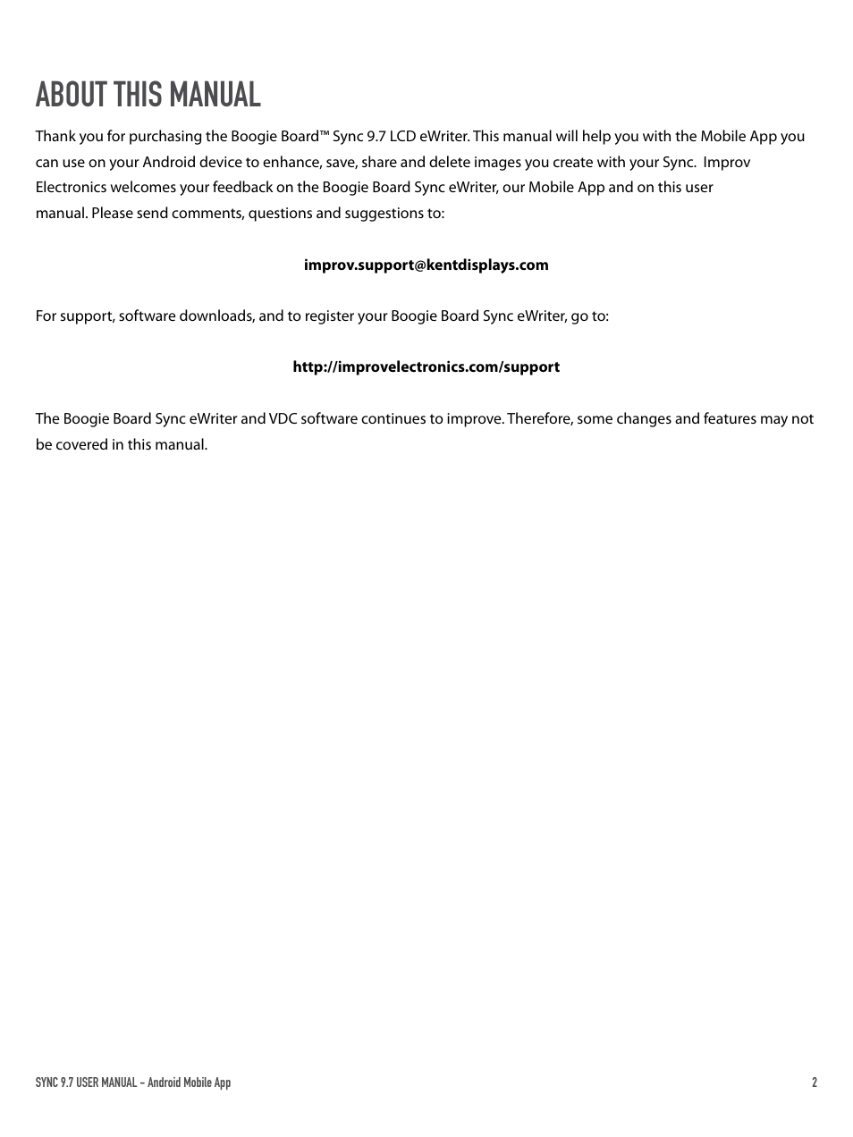 About this manual | Boogie Board Sync 9.7 eWriter User Manual | Page 2 / 23