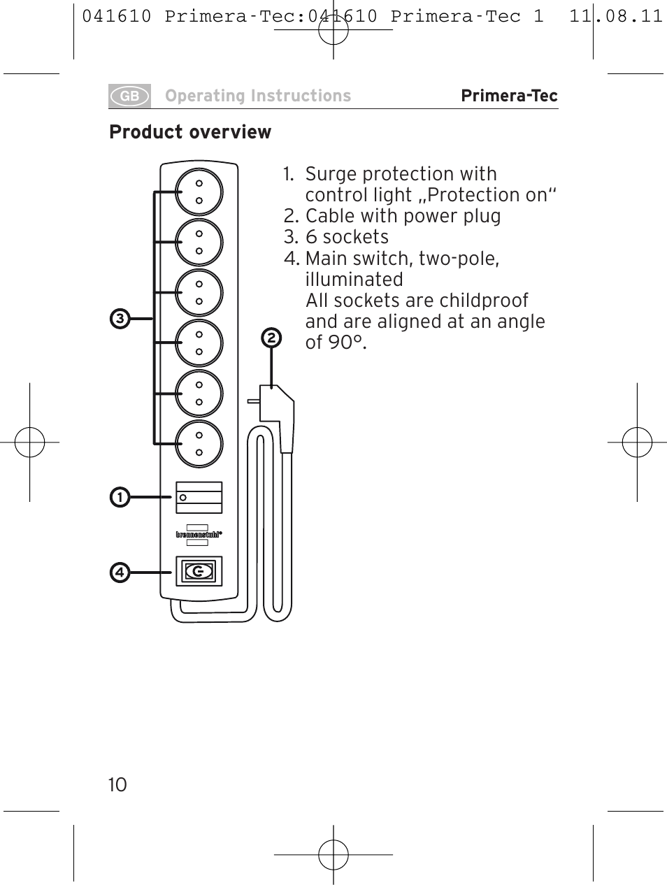 Brennenstuhl Primera-Tec 15.000A extension socket with surge protection 6-way black 2m H05VV-F 3G1.5 User Manual | Page 10 / 56