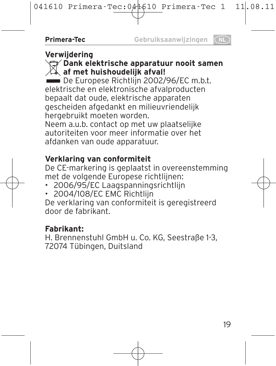 Brennenstuhl Primera-Tec 15.000A extension socket with surge protection 6-way black 2m H05VV-F 3G1.5 User Manual | Page 19 / 56