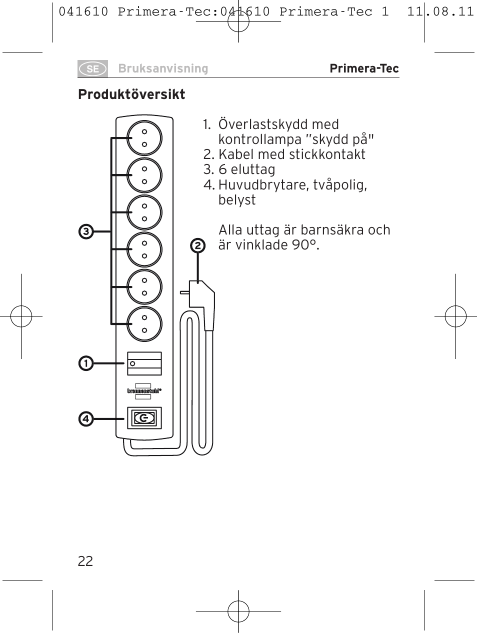 Brennenstuhl Primera-Tec 15.000A extension socket with surge protection 6-way black 2m H05VV-F 3G1.5 User Manual | Page 22 / 56