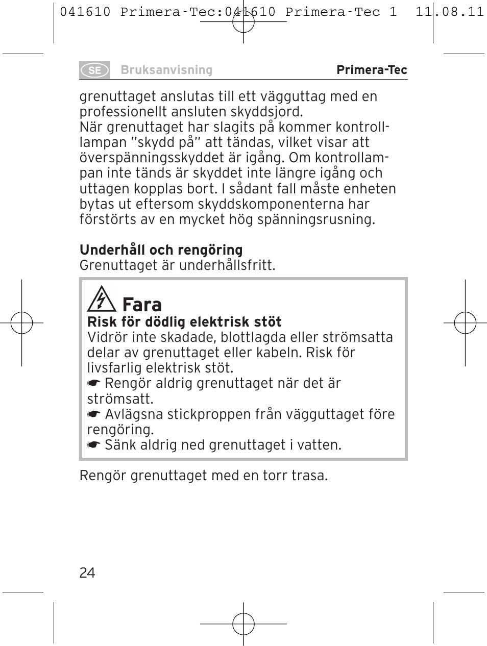 Fara | Brennenstuhl Primera-Tec 15.000A extension socket with surge protection 6-way black 2m H05VV-F 3G1.5 User Manual | Page 24 / 56