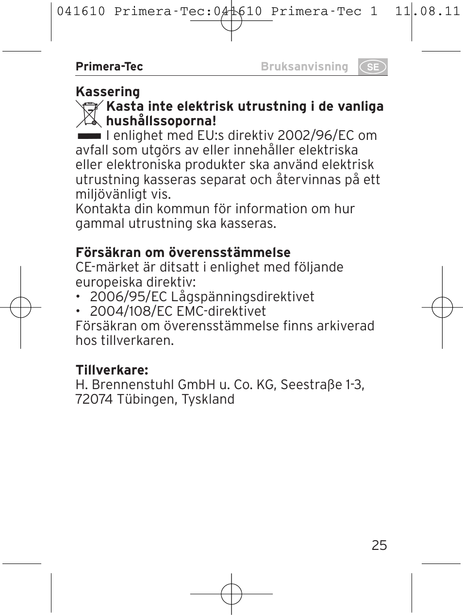 Brennenstuhl Primera-Tec 15.000A extension socket with surge protection 6-way black 2m H05VV-F 3G1.5 User Manual | Page 25 / 56