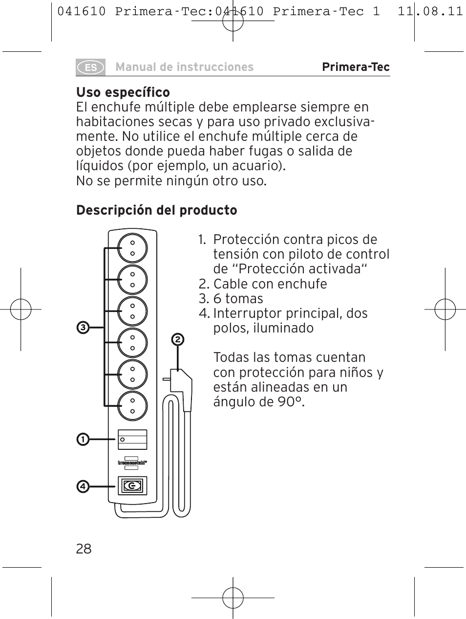 Brennenstuhl Primera-Tec 15.000A extension socket with surge protection 6-way black 2m H05VV-F 3G1.5 User Manual | Page 28 / 56