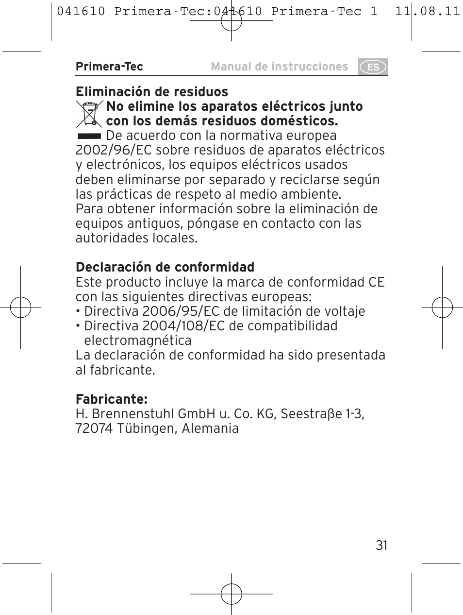 Brennenstuhl Primera-Tec 15.000A extension socket with surge protection 6-way black 2m H05VV-F 3G1.5 User Manual | Page 31 / 56