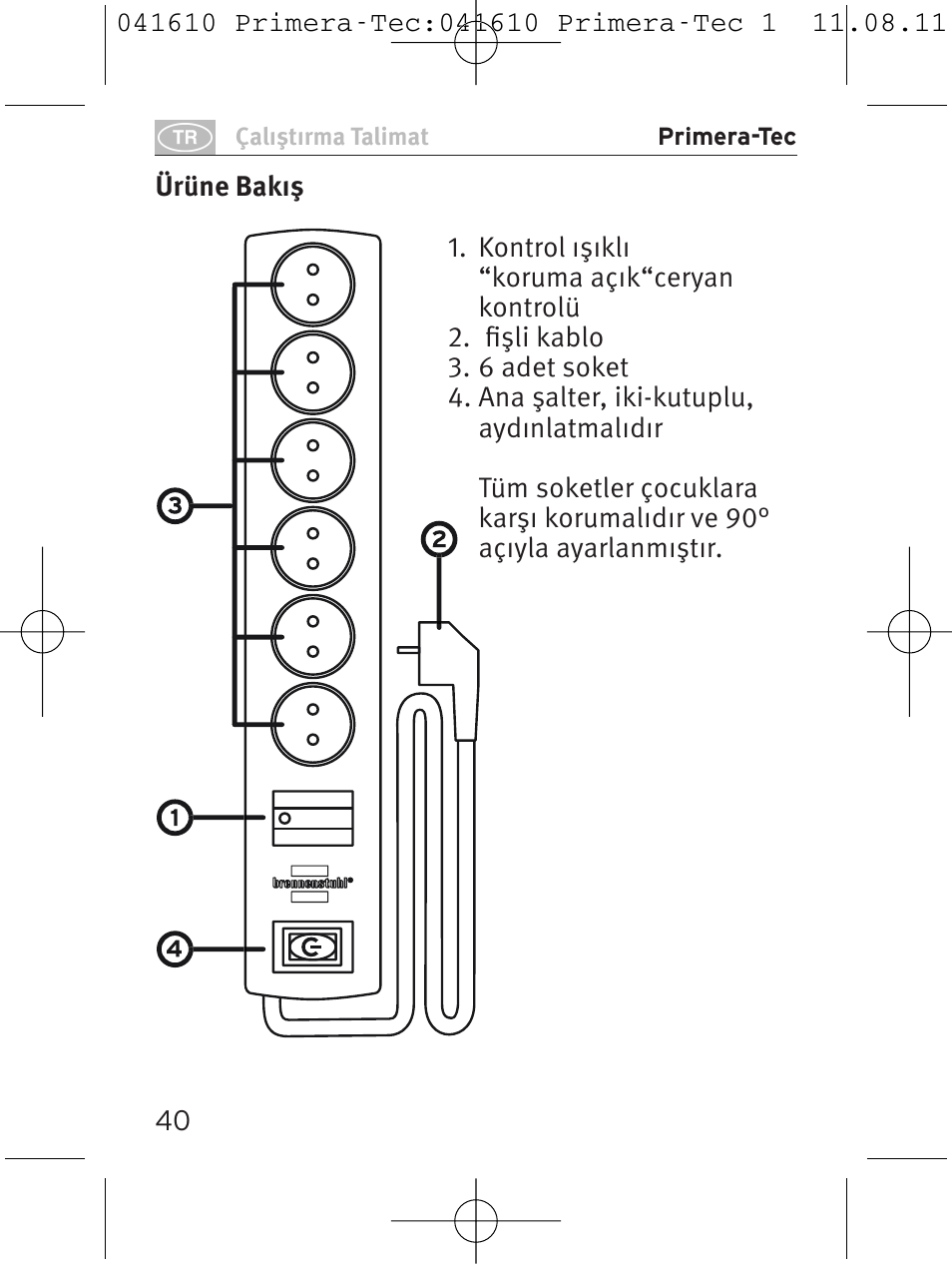 Brennenstuhl Primera-Tec 15.000A extension socket with surge protection 6-way black 2m H05VV-F 3G1.5 User Manual | Page 40 / 56
