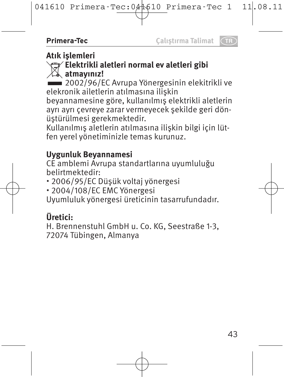 Brennenstuhl Primera-Tec 15.000A extension socket with surge protection 6-way black 2m H05VV-F 3G1.5 User Manual | Page 43 / 56