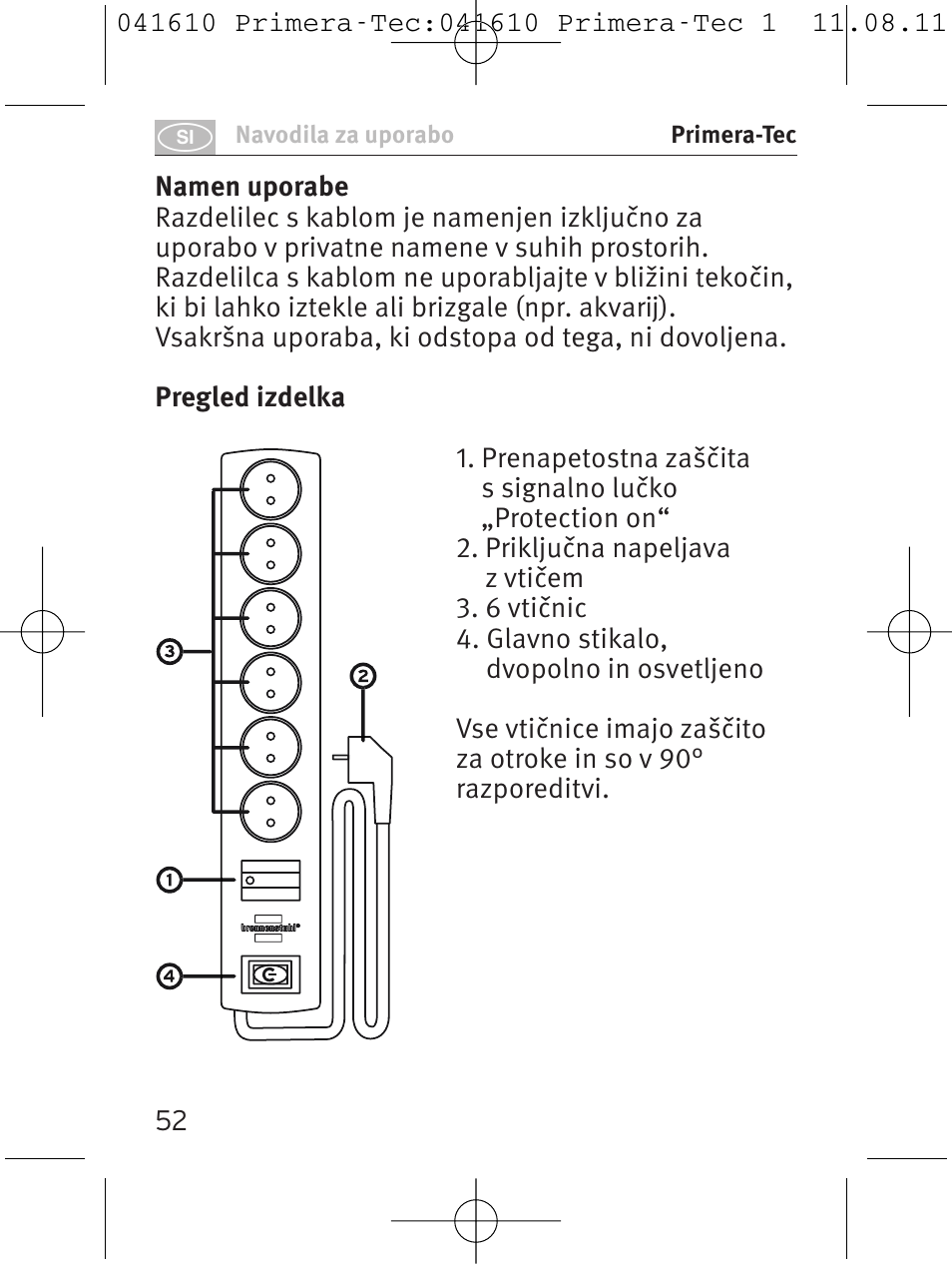 Brennenstuhl Primera-Tec 15.000A extension socket with surge protection 6-way black 2m H05VV-F 3G1.5 User Manual | Page 52 / 56