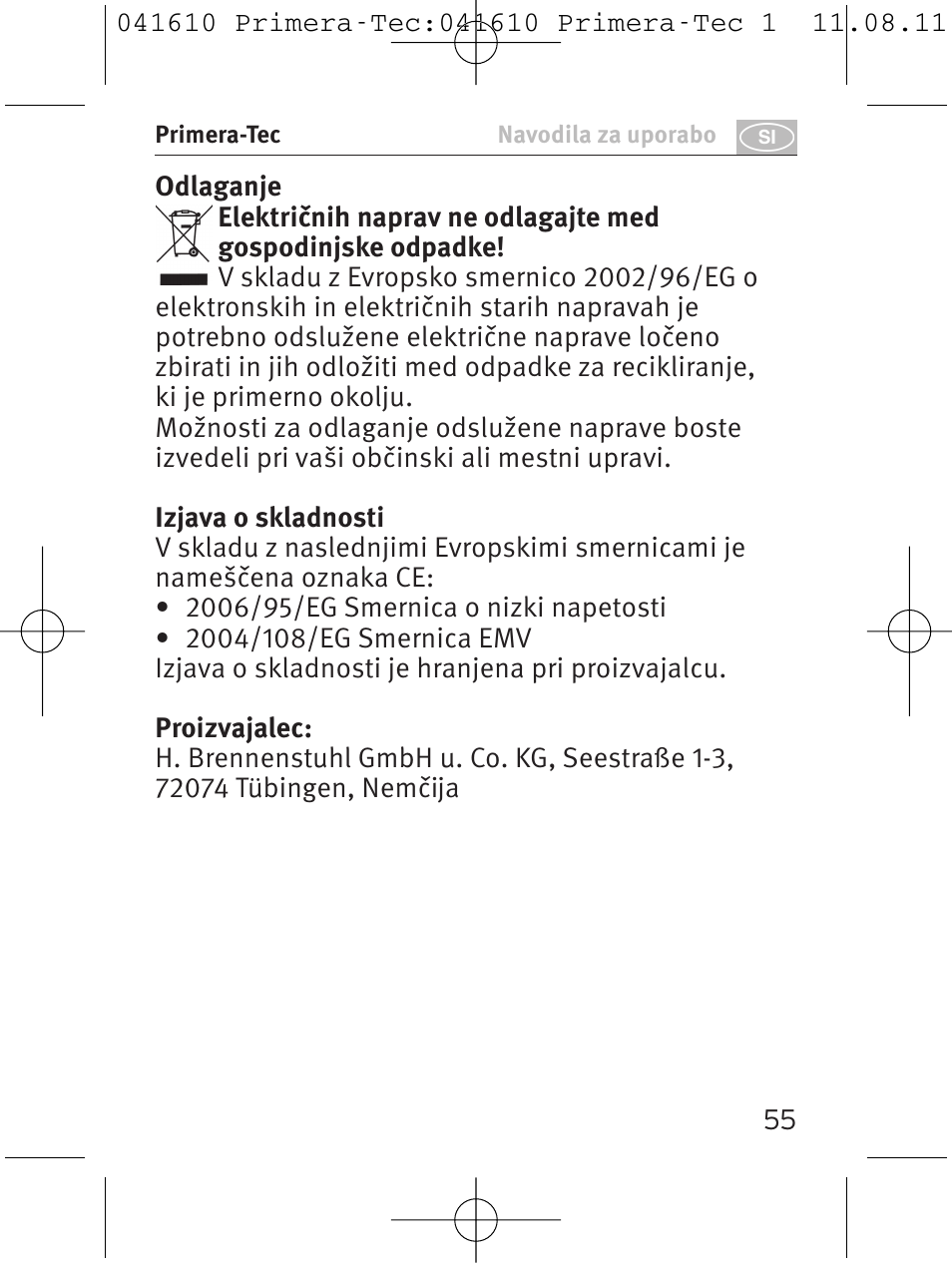 Brennenstuhl Primera-Tec 15.000A extension socket with surge protection 6-way black 2m H05VV-F 3G1.5 User Manual | Page 55 / 56