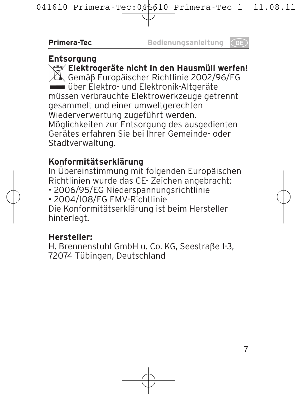 Brennenstuhl Primera-Tec 15.000A extension socket with surge protection 6-way black 2m H05VV-F 3G1.5 User Manual | Page 7 / 56