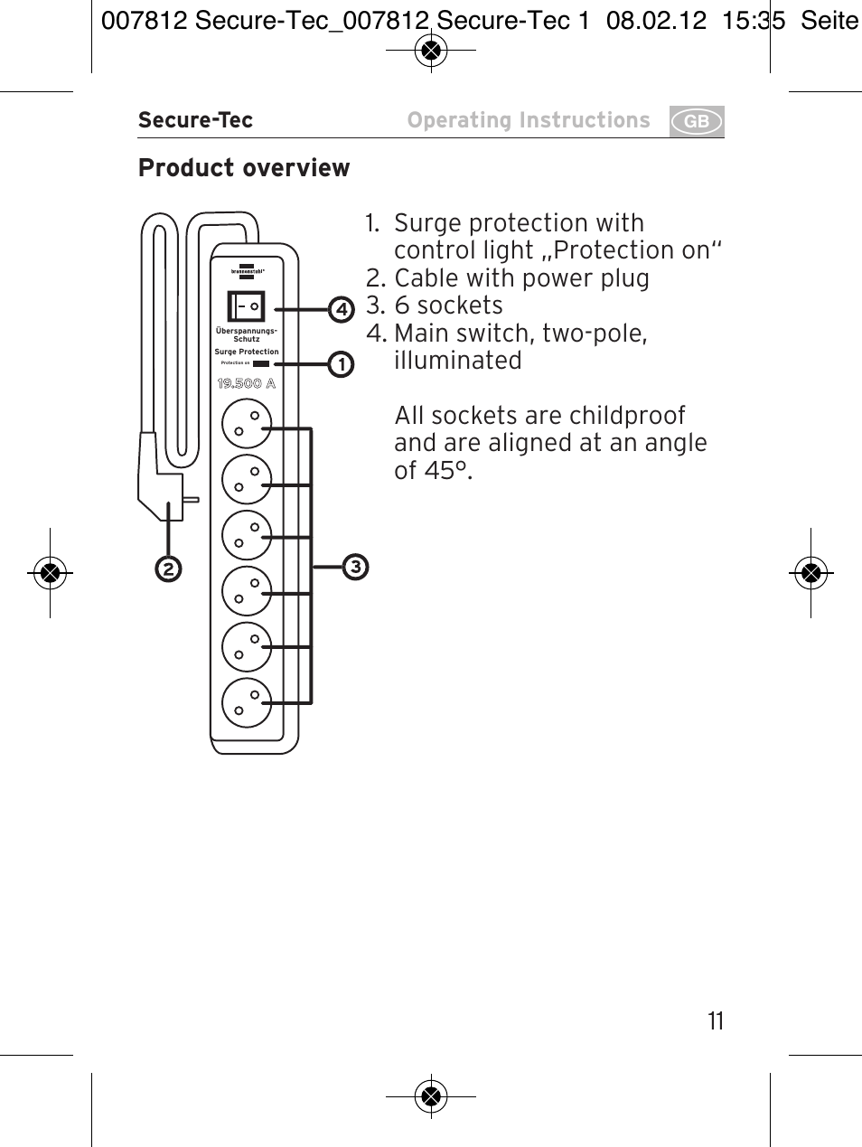 Secure-tec operating instructions | Brennenstuhl Secure-Tec 19.500A extension socket with surge protection 6-way anthracite 2m H05VV-F 3G1,5 User Manual | Page 11 / 64