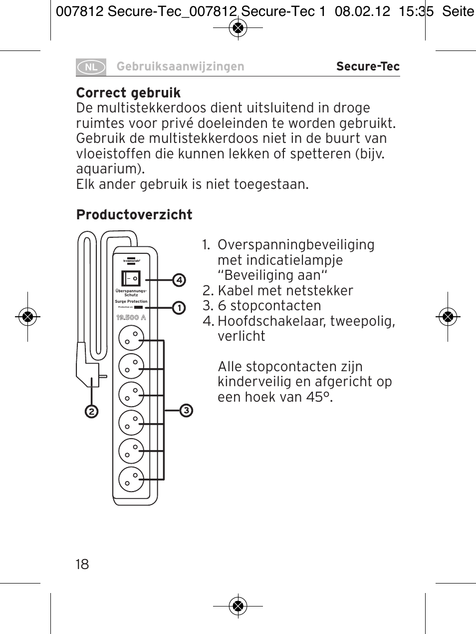 Gebruiksaanwijzingen secure-tec | Brennenstuhl Secure-Tec 19.500A extension socket with surge protection 6-way anthracite 2m H05VV-F 3G1,5 User Manual | Page 18 / 64