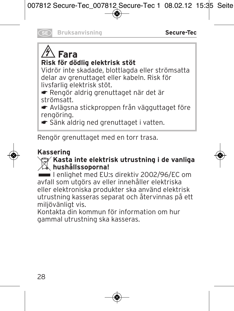 Fara | Brennenstuhl Secure-Tec 19.500A extension socket with surge protection 6-way anthracite 2m H05VV-F 3G1,5 User Manual | Page 28 / 64