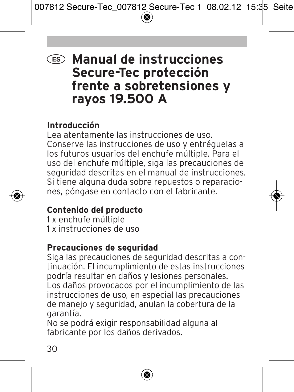 Brennenstuhl Secure-Tec 19.500A extension socket with surge protection 6-way anthracite 2m H05VV-F 3G1,5 User Manual | Page 30 / 64