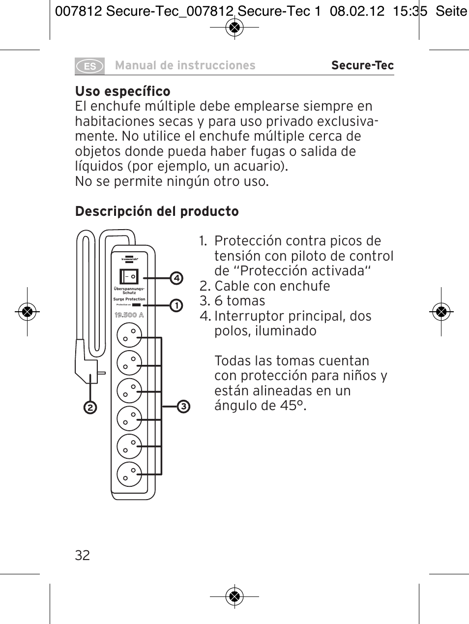 Manual de instrucciones secure-tec | Brennenstuhl Secure-Tec 19.500A extension socket with surge protection 6-way anthracite 2m H05VV-F 3G1,5 User Manual | Page 32 / 64