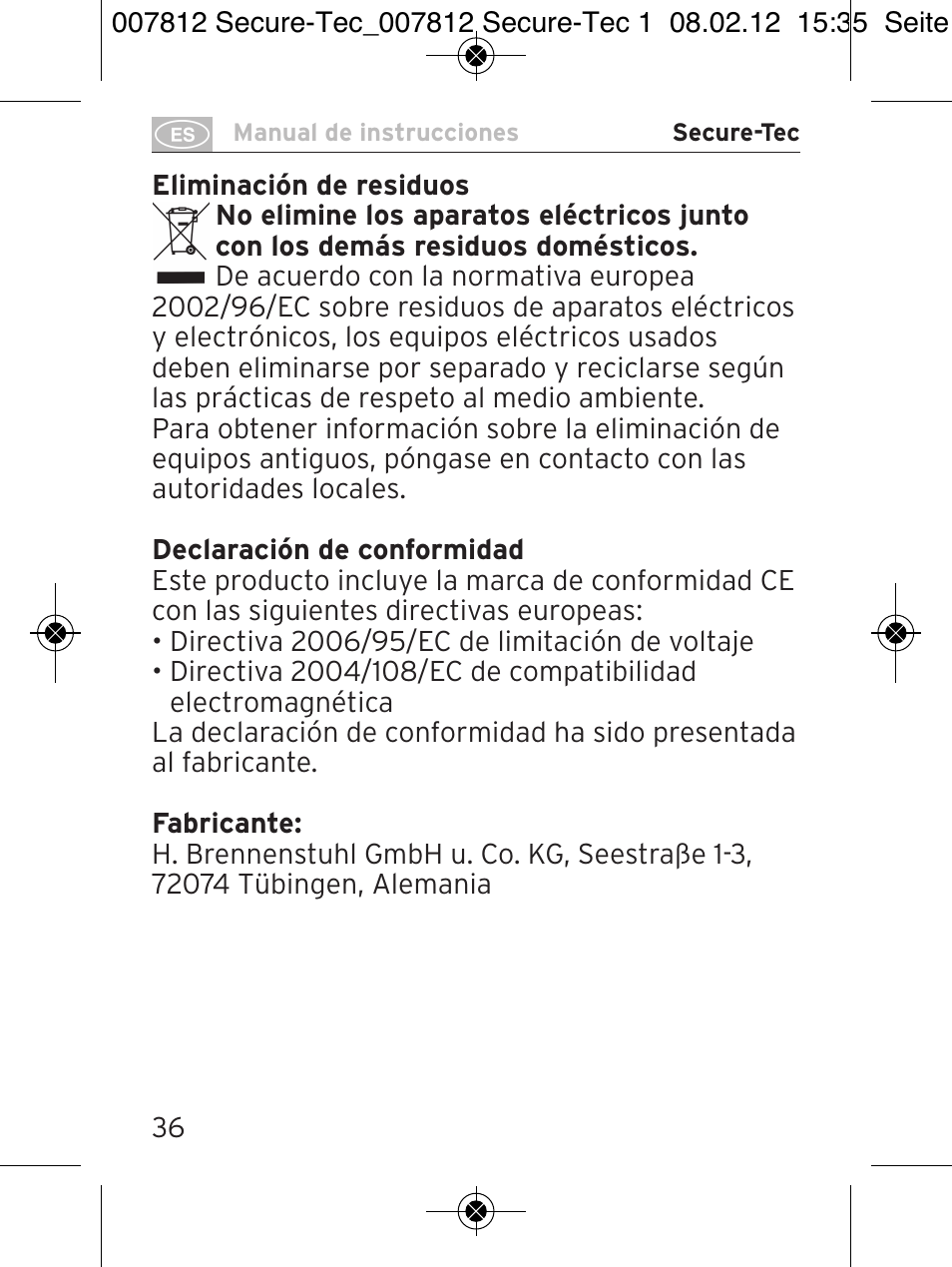Brennenstuhl Secure-Tec 19.500A extension socket with surge protection 6-way anthracite 2m H05VV-F 3G1,5 User Manual | Page 36 / 64