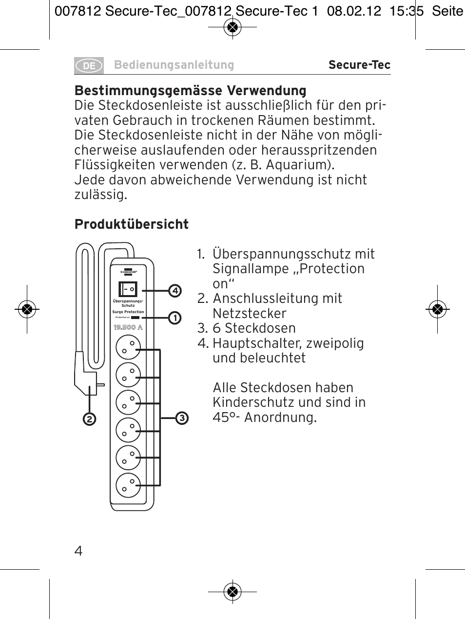 Brennenstuhl Secure-Tec 19.500A extension socket with surge protection 6-way anthracite 2m H05VV-F 3G1,5 User Manual | Page 4 / 64