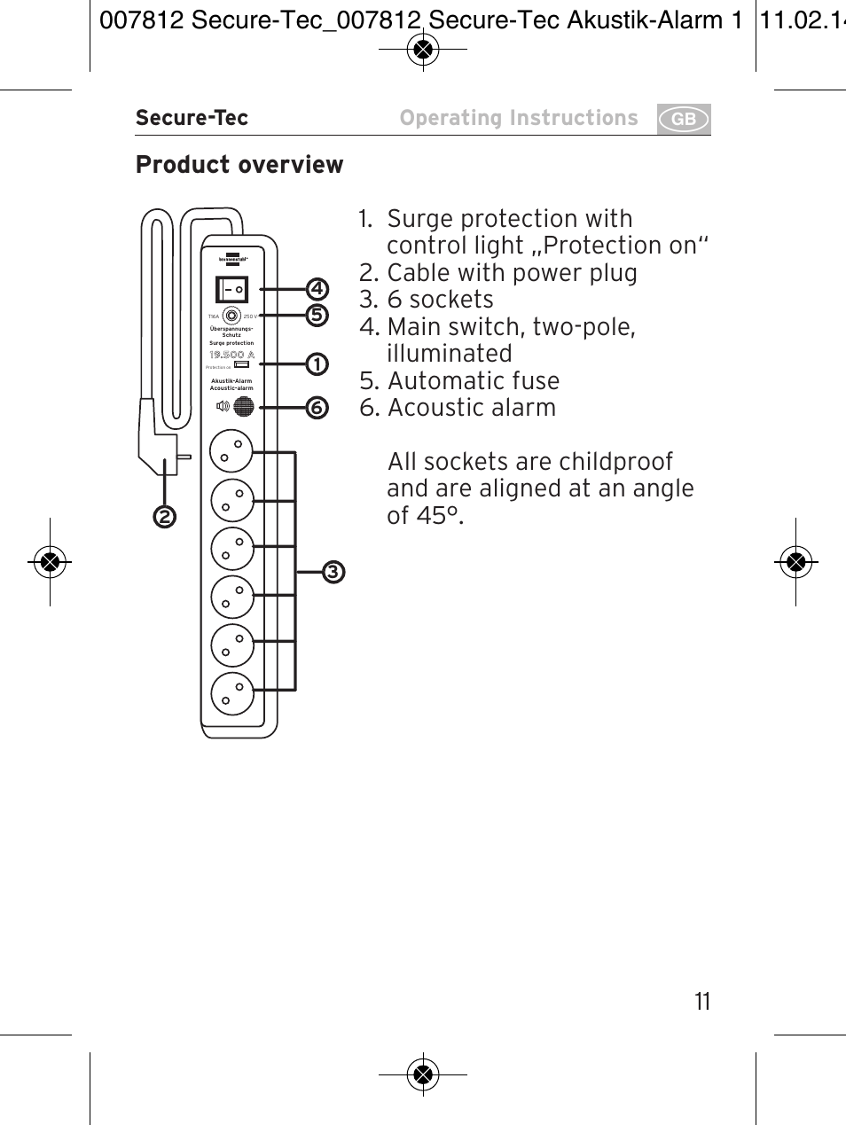 Secure-tec operating instructions | Brennenstuhl Secure-Tec 19.500A extension socket with surge protection acoustic 6-way anthracite 3m H05VV-F 3G1,5 User Manual | Page 11 / 64