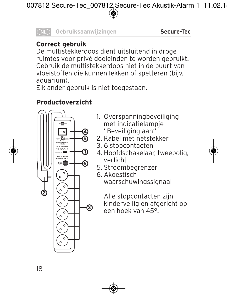 Gebruiksaanwijzingen secure-tec | Brennenstuhl Secure-Tec 19.500A extension socket with surge protection acoustic 6-way anthracite 3m H05VV-F 3G1,5 User Manual | Page 18 / 64