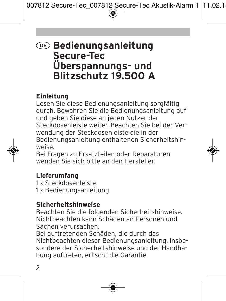 Brennenstuhl Secure-Tec 19.500A extension socket with surge protection acoustic 6-way anthracite 3m H05VV-F 3G1,5 User Manual | Page 2 / 64