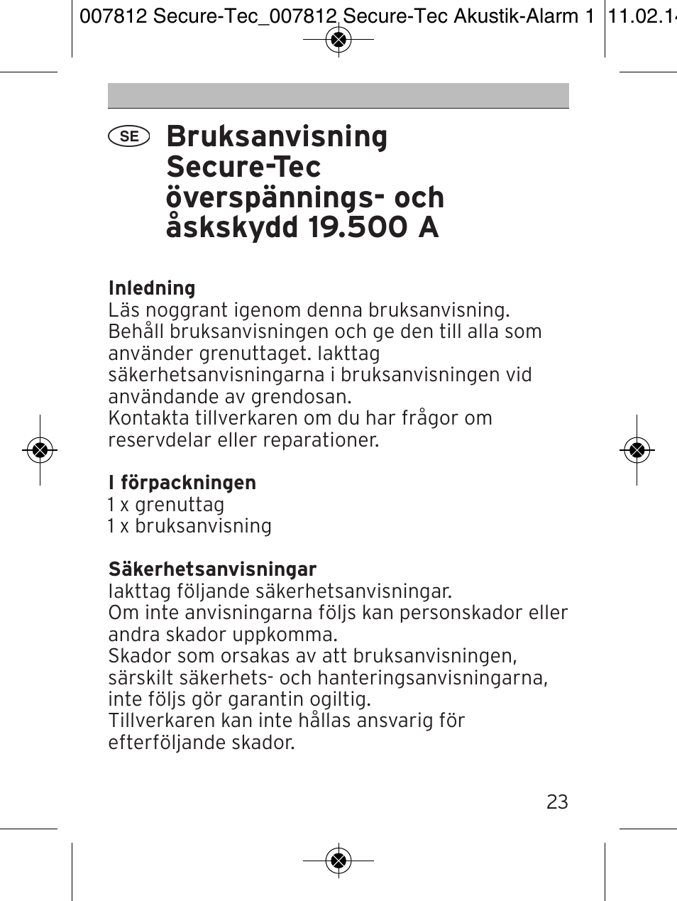 Brennenstuhl Secure-Tec 19.500A extension socket with surge protection acoustic 6-way anthracite 3m H05VV-F 3G1,5 User Manual | Page 23 / 64