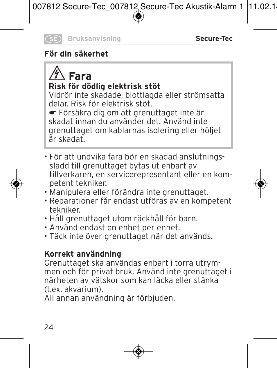 Fara | Brennenstuhl Secure-Tec 19.500A extension socket with surge protection acoustic 6-way anthracite 3m H05VV-F 3G1,5 User Manual | Page 24 / 64