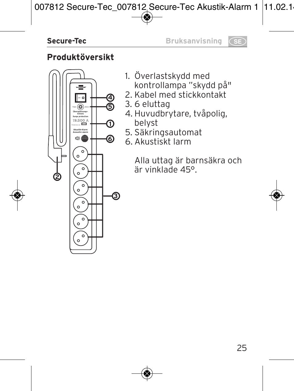 Secure-tec bruksanvisning | Brennenstuhl Secure-Tec 19.500A extension socket with surge protection acoustic 6-way anthracite 3m H05VV-F 3G1,5 User Manual | Page 25 / 64