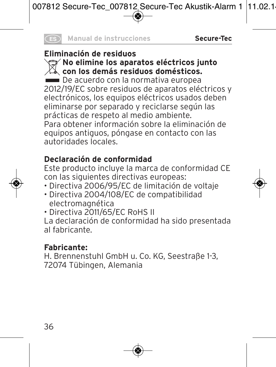 Brennenstuhl Secure-Tec 19.500A extension socket with surge protection acoustic 6-way anthracite 3m H05VV-F 3G1,5 User Manual | Page 36 / 64