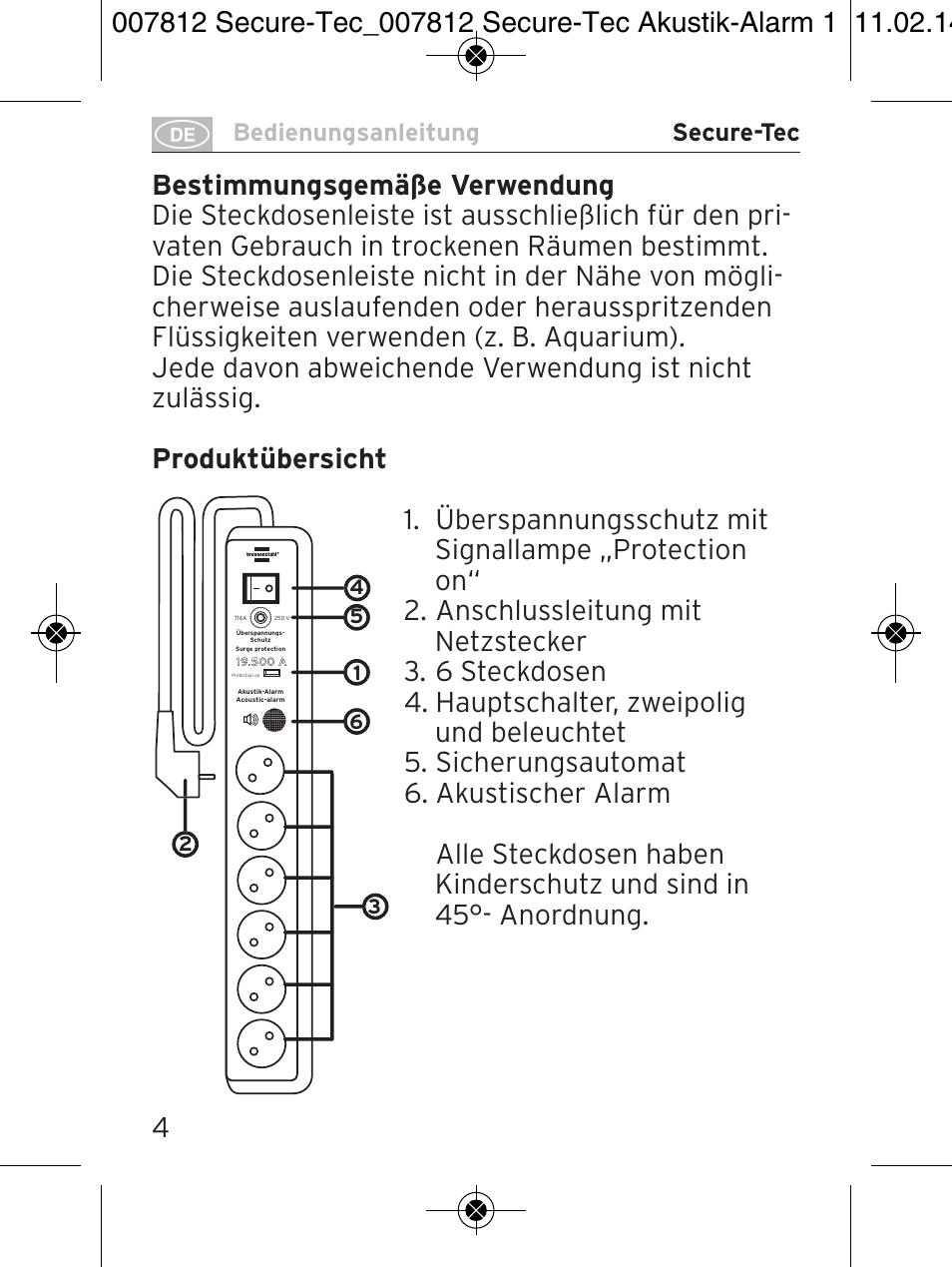 Bedienungsanleitung secure-tec | Brennenstuhl Secure-Tec 19.500A extension socket with surge protection acoustic 6-way anthracite 3m H05VV-F 3G1,5 User Manual | Page 4 / 64