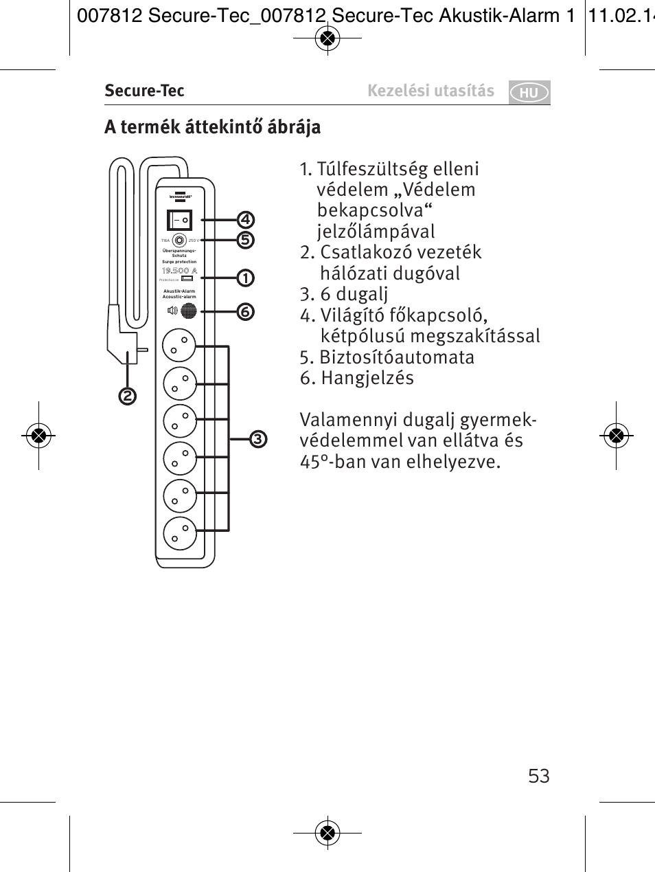 Secure-tec kezelési utasítás | Brennenstuhl Secure-Tec 19.500A extension socket with surge protection acoustic 6-way anthracite 3m H05VV-F 3G1,5 User Manual | Page 53 / 64