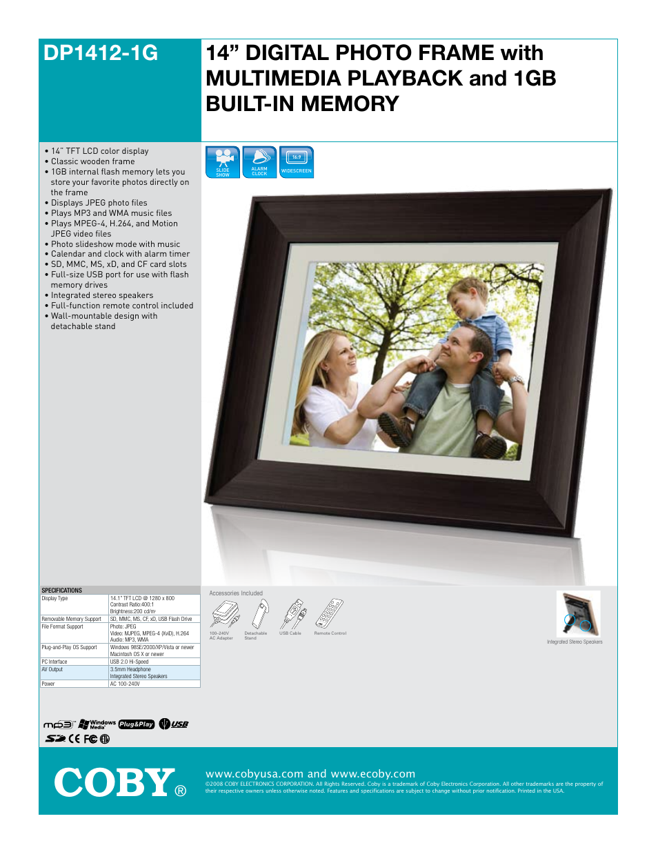 COBY electronic DP1412 User Manual | 1 page