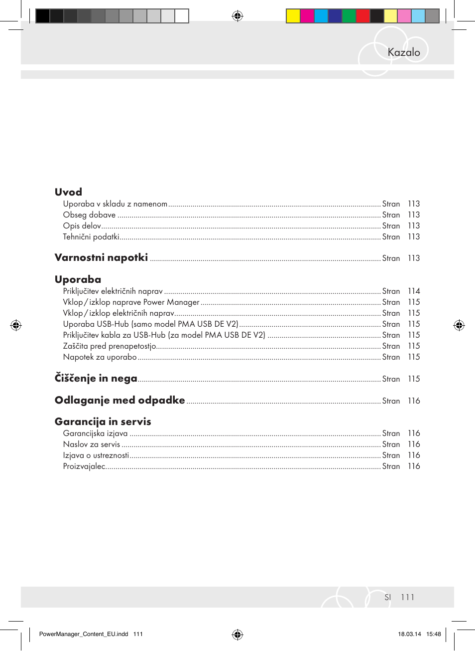 Kazalo | Brennenstuhl Power Manager PMA 19.500A surge protection 6-way 2m H05VV-F 3G1,5 User Manual | Page 111 / 127