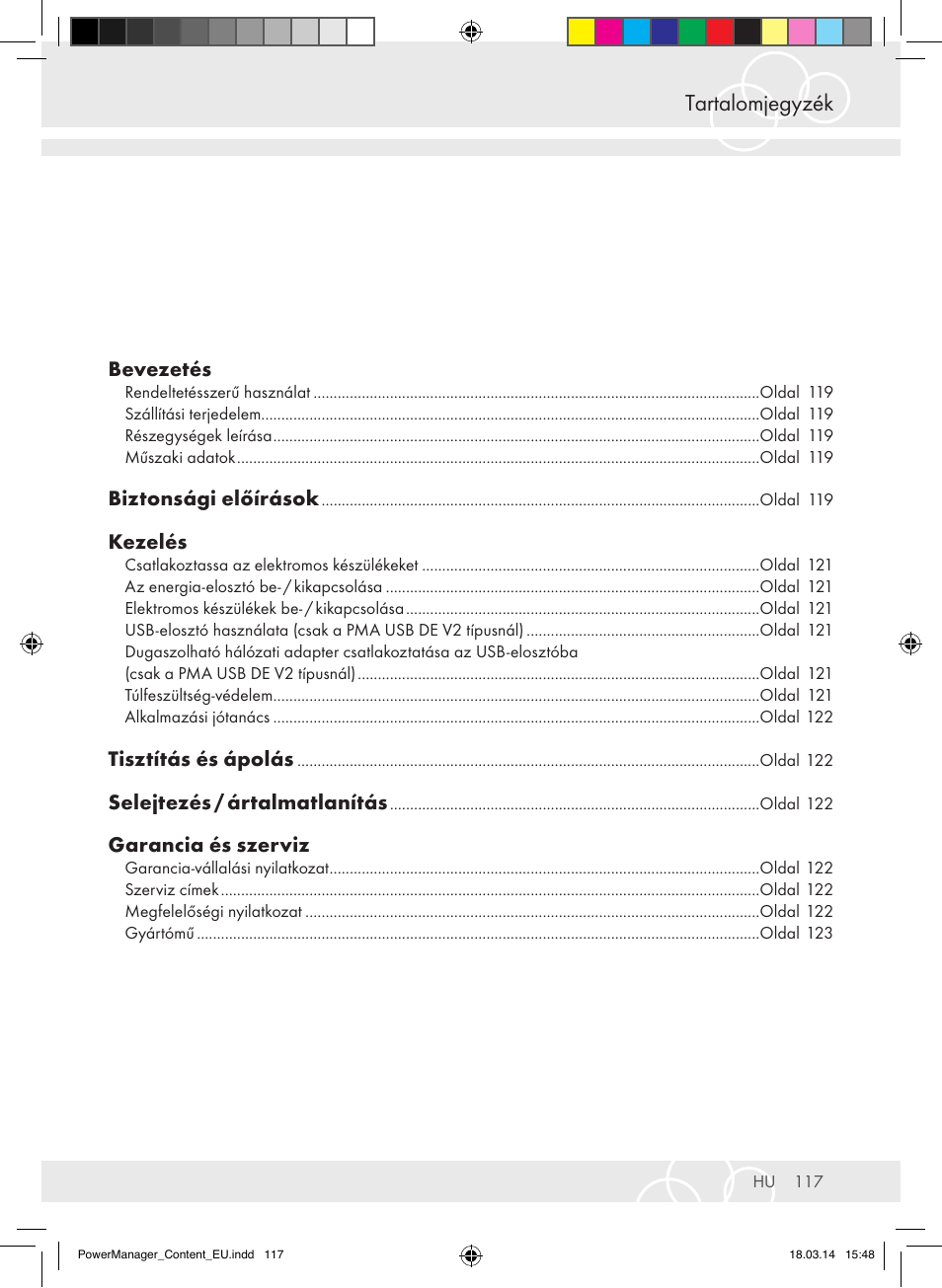 Tartalomjegyzék | Brennenstuhl Power Manager PMA 19.500A surge protection 6-way 2m H05VV-F 3G1,5 User Manual | Page 117 / 127