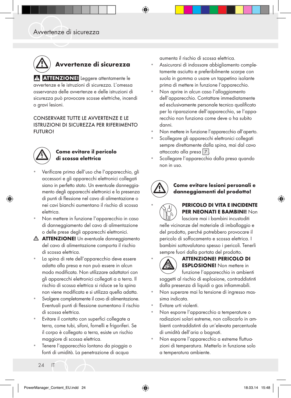 Avvertenze di sicurezza | Brennenstuhl Power Manager PMA 19.500A surge protection 6-way 2m H05VV-F 3G1,5 User Manual | Page 24 / 127