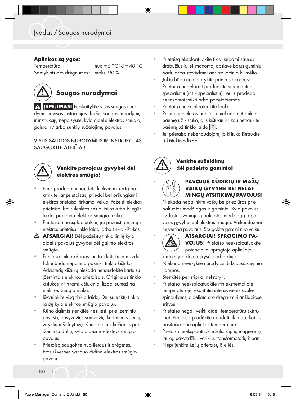 Įvadas / saugos nurodymai, Saugos nurodymai | Brennenstuhl Power Manager PMA 19.500A surge protection 6-way 2m H05VV-F 3G1,5 User Manual | Page 80 / 127