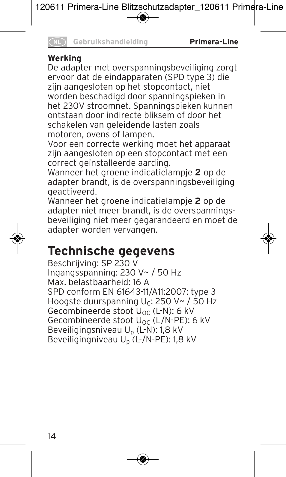 Technische gegevens | Brennenstuhl Primera-Line 13.500A surge protected adapter User Manual | Page 14 / 88