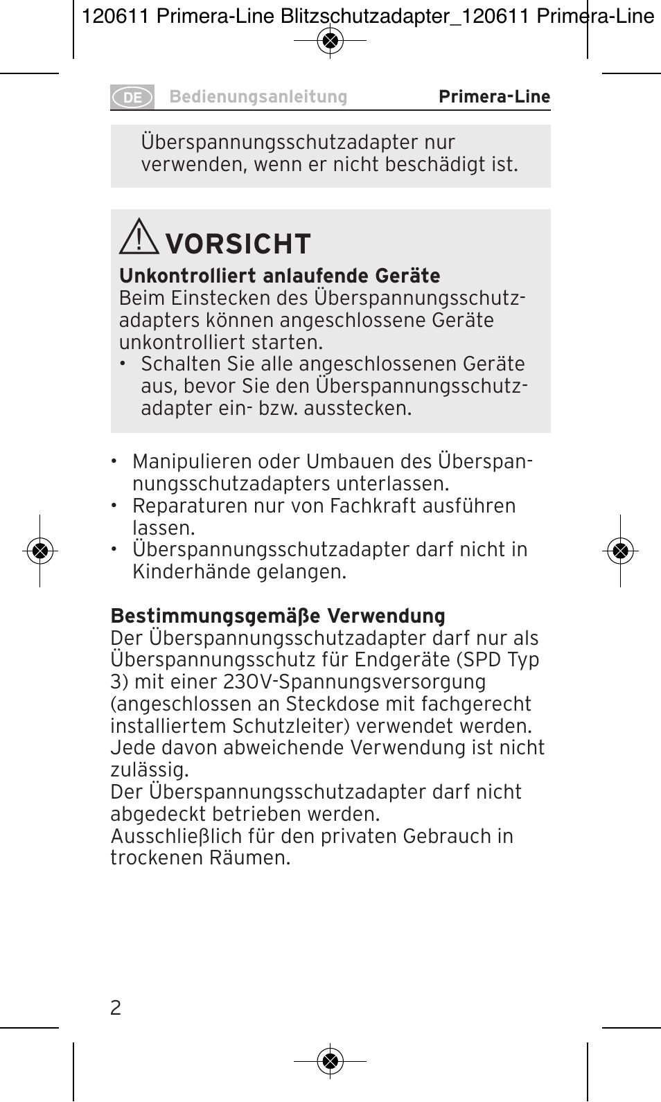 Vorsicht | Brennenstuhl Primera-Line 13.500A surge protected adapter User Manual | Page 2 / 88