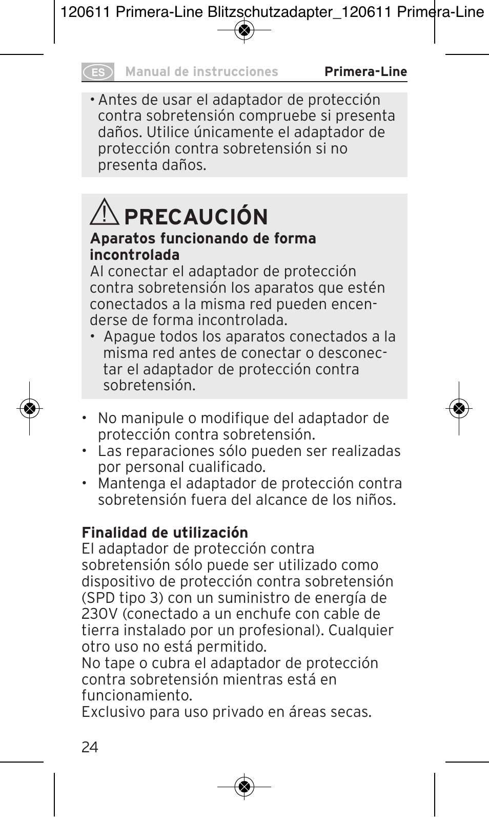 Precaución | Brennenstuhl Primera-Line 13.500A surge protected adapter User Manual | Page 24 / 88