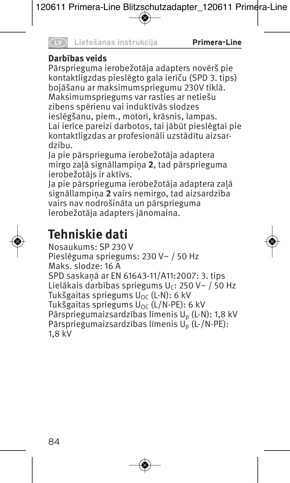 Tehniskie dati | Brennenstuhl Primera-Line 13.500A surge protected adapter User Manual | Page 84 / 88