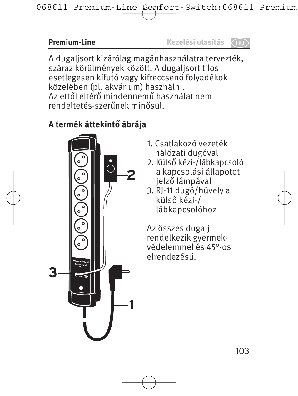 Brennenstuhl Premium-Line Comfort Switch Plus extension socket 6-way black/light grey 3m H05VV-F 3G1,5 User Manual | Page 103 / 116