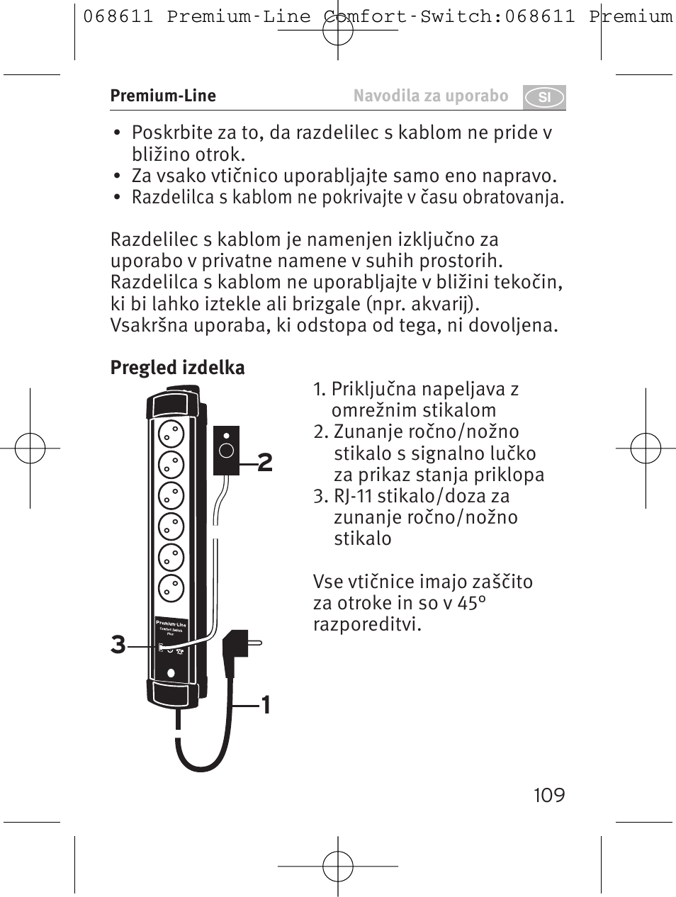 Brennenstuhl Premium-Line Comfort Switch Plus extension socket 6-way black/light grey 3m H05VV-F 3G1,5 User Manual | Page 109 / 116