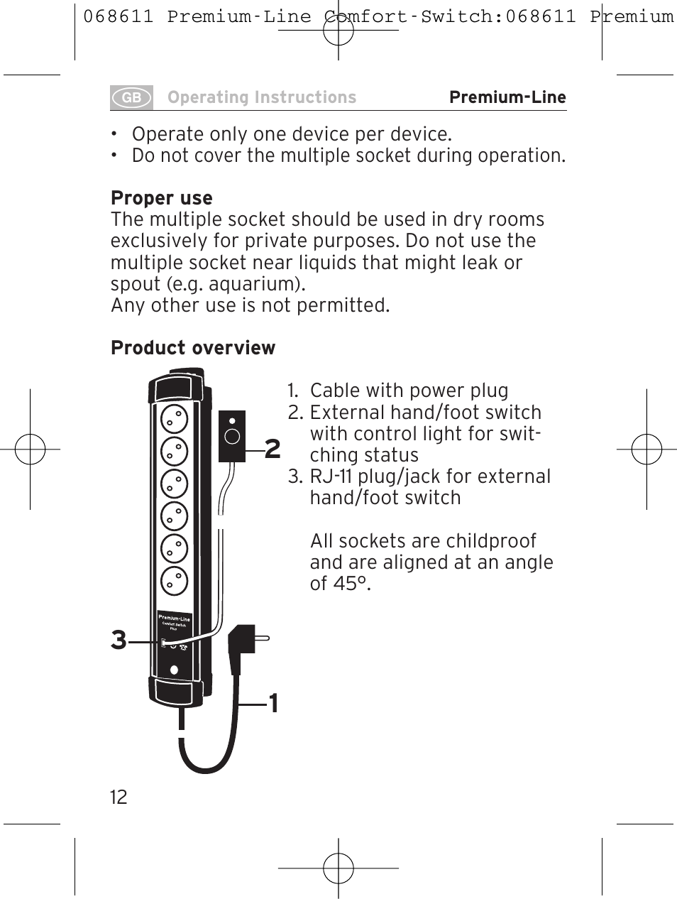 Brennenstuhl Premium-Line Comfort Switch Plus extension socket 6-way black/light grey 3m H05VV-F 3G1,5 User Manual | Page 12 / 116