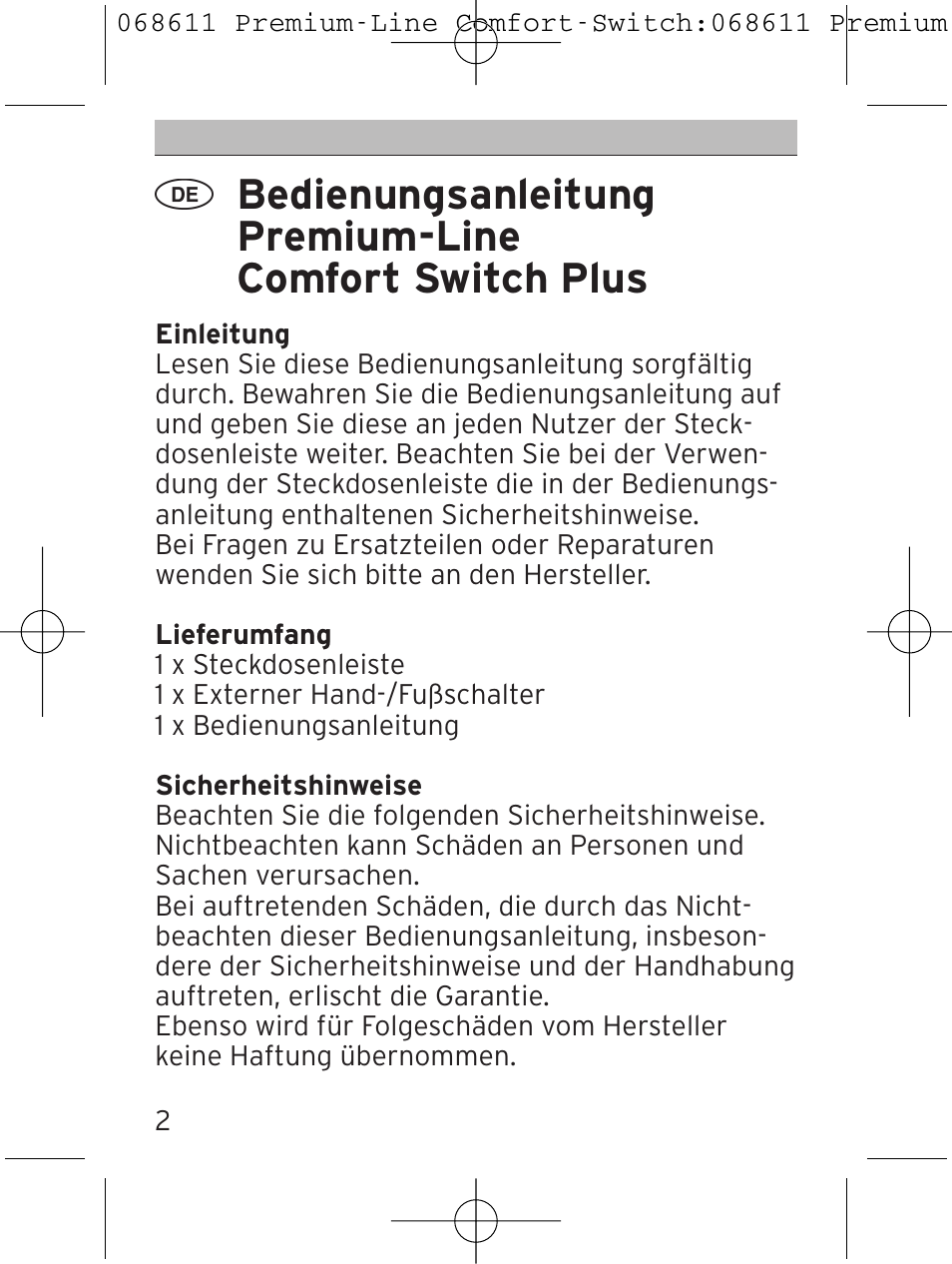 Brennenstuhl Premium-Line Comfort Switch Plus extension socket 6-way black/light grey 3m H05VV-F 3G1,5 User Manual | Page 2 / 116
