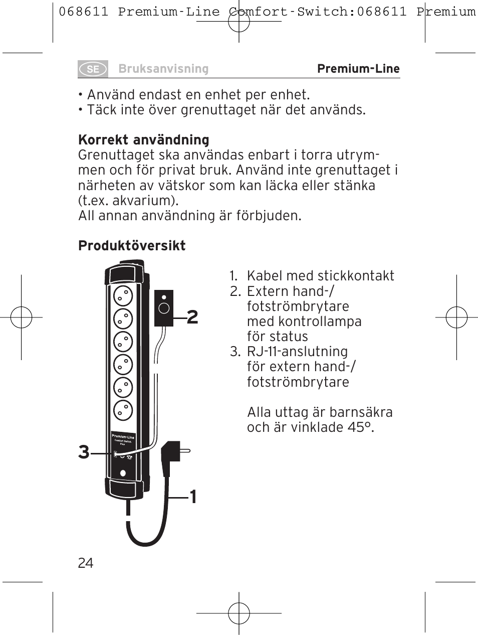 Brennenstuhl Premium-Line Comfort Switch Plus extension socket 6-way black/light grey 3m H05VV-F 3G1,5 User Manual | Page 24 / 116