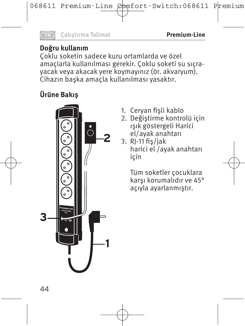 Brennenstuhl Premium-Line Comfort Switch Plus extension socket 6-way black/light grey 3m H05VV-F 3G1,5 User Manual | Page 44 / 116