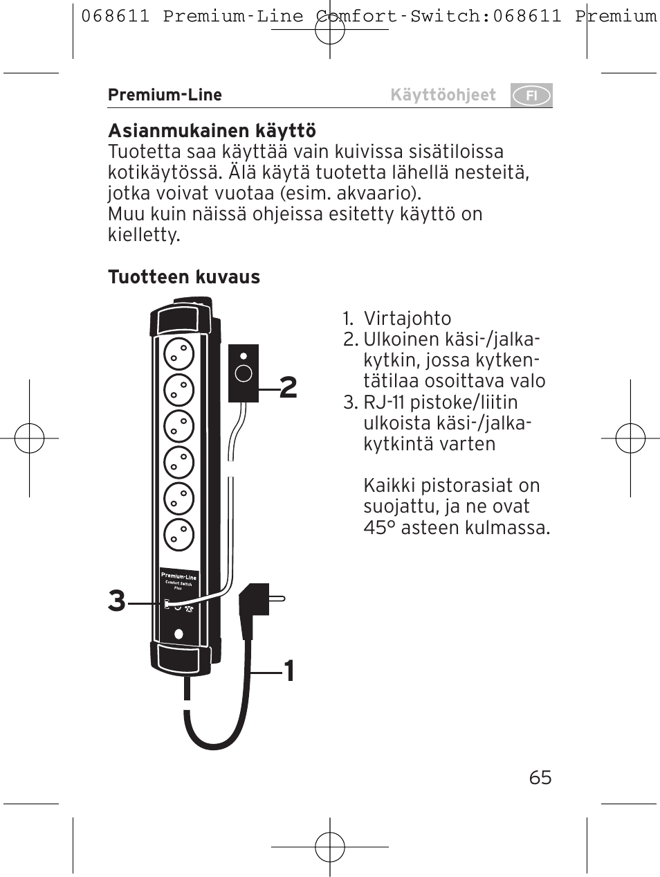 Brennenstuhl Premium-Line Comfort Switch Plus extension socket 6-way black/light grey 3m H05VV-F 3G1,5 User Manual | Page 65 / 116